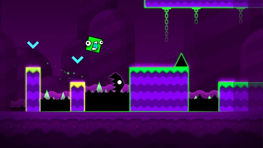 Captura de Geometry Dash World: nivel con obstáculos geométricos al ritmo de la música
